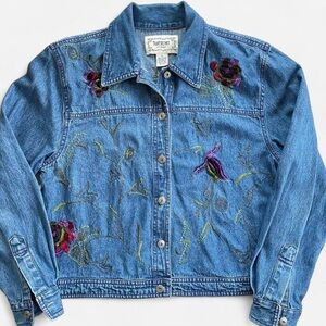 Vintage Tantrums Denim Jacket with Embroidered Purple Flowers